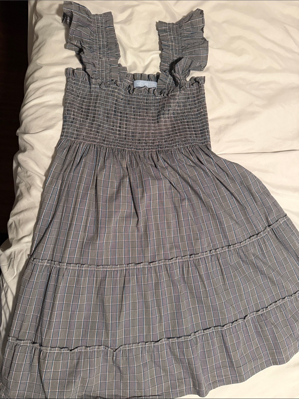 Hill House Grey Plaid Ruffle Strap Dress